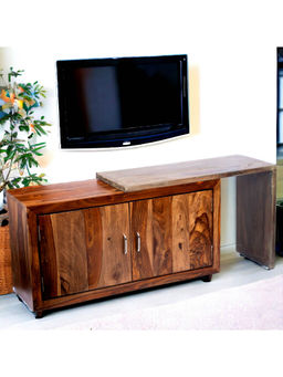 Ikiriya - Dublin Sheesham Wood TV Entertainment Unit with extendable Width in Teak Finish (1 Year Warranty)