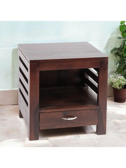 Ikiriya - Russell Sheesham Wood Bedside Table in Dark Walnut Finish (1 Year Warranty)