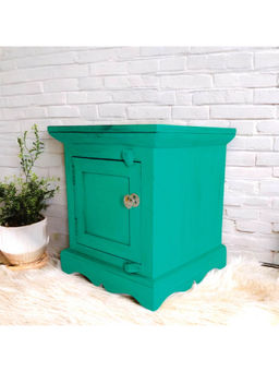 Ikiriya - Queens Sheesham Wood Bedside Table in Antique Green Finish (1 Year Warranty)