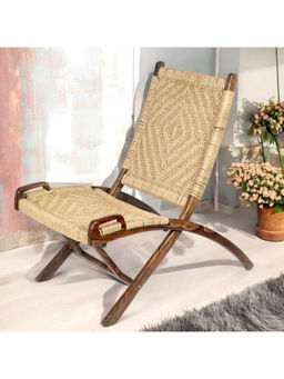 Ikiriya - NatWest Sheesham Wood Relaxing Lounge Chair in Natural Jute Rope Canning (1 Year Warranty)