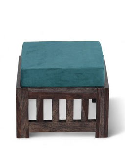 Ikiriya - Palladio Coffee Table with 4 Stools Set in Mahogany Finish & Turquoise Velvet Cushion (1 Year Warranty)