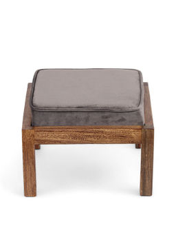 Ikiriya - Palladio Coffee Table with 4 Stools Set Teak Finish & Iron Grey Velvet Cushions (1 Year Warranty)