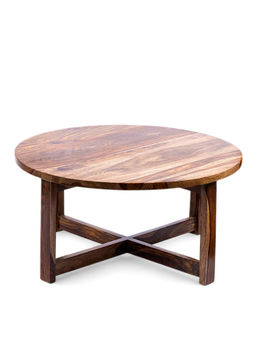 Ikiriya - Nashville Coffee Table with 4 Stools in Teak Finish & Grey Bird Print Kantha Cushions (1 Year Warranty)