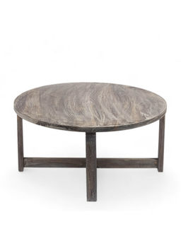 Ikiriya - Nashville Coffee Table with 4 Stools in Rustic Grey Finish & Sea Green Printed Cushion (1 Year Warranty)