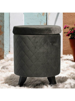 Ikiriya - Orlando Solid Wood Ottoman Pouffee in Iron Grey Velvet (1 Year Warranty)