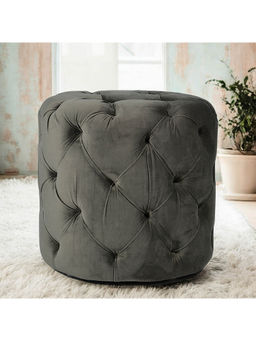 Ikiriya - Dallas Solid Wood Ottoman Pouffee in Iron Grey Velvet (1 Year Warranty)