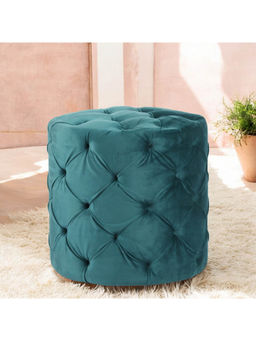 Ikiriya - Dallas Solid Wood Ottoman Pouffee in Turquoise Sea Velvet (1 Year Warranty)