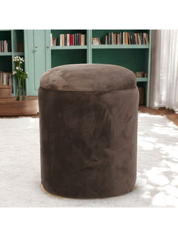 Ikiriya - Wayne Solid Wood Ottoman Pouffee in Taupe Brown Velvet (1 Year Warranty)