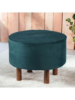 Ikiriya - Rosslyn Solid Wood Ottoman Pouffee in Turquoise Sea Velvet (1 Year Warranty)