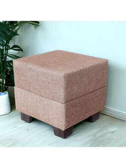 Ikiriya - Iris Solid Wood Ottoman Pouffee in Jute Beige fabric (1 Year Warranty)