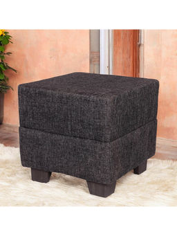 Ikiriya - Iris Solid Wood Ottoman Pouffee in Jute Black fabric (1 Year Warranty)