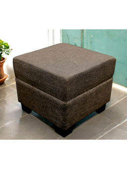 Ikiriya - Iris Solid Wood Ottoman Pouffee in Jute Brown fabric (1 Year Warranty)