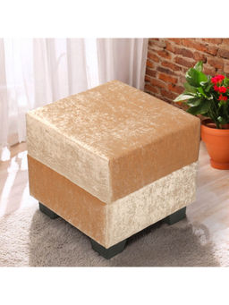 Ikiriya - Iris Solid Wood Ottoman Pouffee in Ivory Sparkle Velvet (1 Year Warranty)