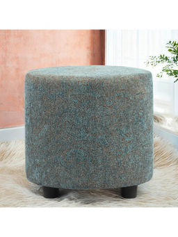 Ikiriya - Lisbon Solid Wood Ottoman Pouffee in Textured Cyan Blue Jackard fabric (1 Year Warranty)