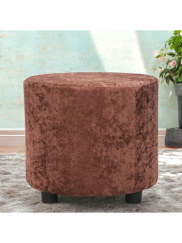 Ikiriya - Lisbon Solid Wood Ottoman Pouffee in Brown Sparkle Velvet (1 Year Warranty)