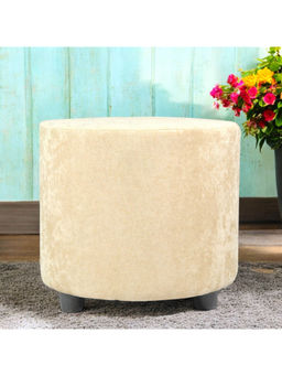 Ikiriya - Lisbon Solid Wood Ottoman Pouffee in Ivory Sparkle Velvet (1 Year Warranty)