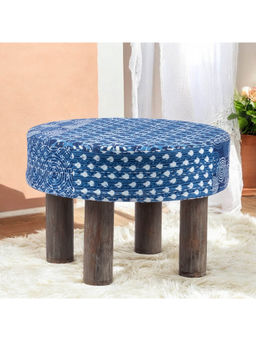 Ikiriya - Maple Solid Wood Foot Stool in Indigo Patch Print fabric (1 Year Warranty)