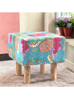 Ikiriya - Verona Solid Wood Pouf Stool in Sea Green Fruit Print fabric (1 Year Warranty)