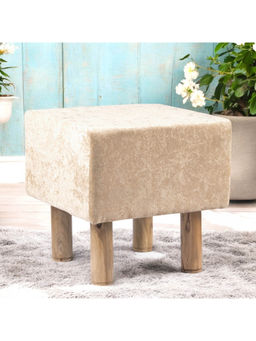 Ikiriya - Verona Solid Wood Pouf Stool in Ivory Sparkle Velvet (1 Year Warranty)