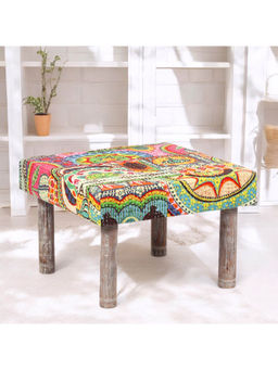 Ikiriya - Sandford Solid Wood Ottoman in Multi Colour Israel Print Kantha fabric (1 Year Warranty)