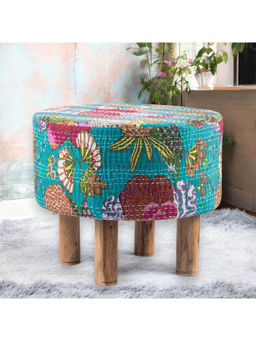 Ikiriya - Collio Solid Wood Ottoman Pouffee in Sea Green Fruit Print fabric (1 Year Warranty)