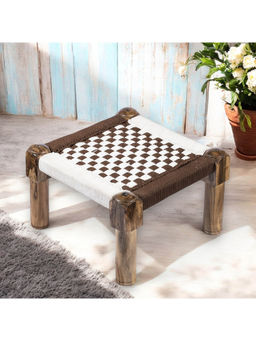 Ikiriya - Riaza Sheesham Wood Maachi Foot Stool in Brown & White Rope Canning (1 Year Warranty)