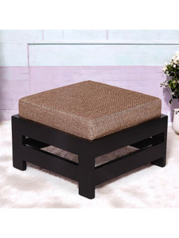 Ikiriya - Amber Sheesham Wood Foot Stool in Dark Brown Finish & Jute Beige fabric Cushion (1 Year Warranty)
