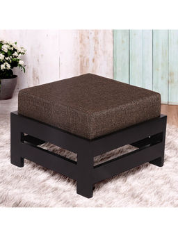 Ikiriya - Amber Sheesham Wood Foot Stool in Dark Brown Finish & Jute Brown fabric Cushion (1 Year Warranty)