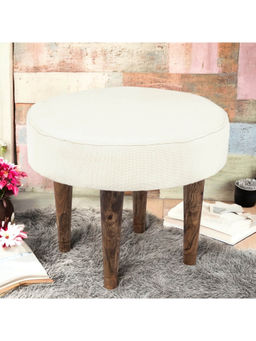 Ikiriya - Nayla Solid Wood Stool in White fabric (1 Year Warranty)