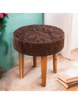 Ikiriya - Nayla Solid Wood Stool in Brown Sparkle Velvet (1 Year Warranty)
