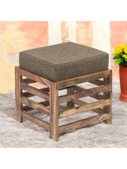 Ikiriya - Houston Sheesham Wood Stool in Teak Finish & Jute Brown fabric Cushion (1 Year Warranty)