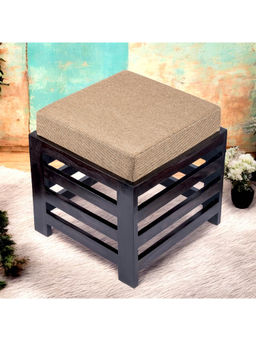 Ikiriya - Houston Sheesham Wood Stool in Dark Brown Finish & Jute Beige fabric Cushion (1 Year Warranty)