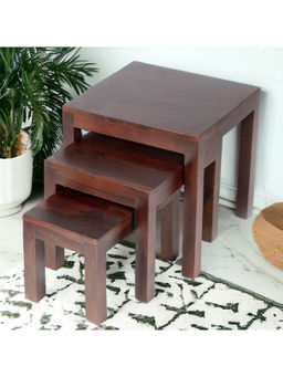 Ikiriya - Oakland Sheesham Wood Set of 3 Nesting Tables in Dark Walnut Finish (1 Year Warranty)