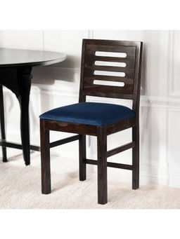 Ikiriya - Rosslyn Sheesham Wood Dining Chair in Mahogany Finish & Navy Blue Velvet Cushion Seat (1 Year Warranty)