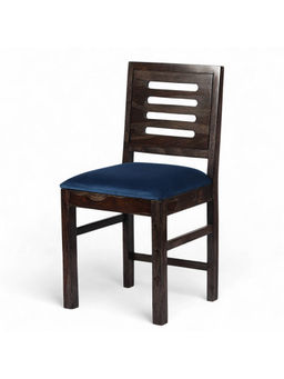 Ikiriya - Rosslyn Sheesham Wood Set of 2 Dining Chairs Mahogany Finish & Navy Blue Velvet Cushion Seat (1 Year Warranty)