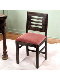 Ikiriya - Rosslyn Sheesham Wood Dining Chair in Mahogany Finish & Coral Pink Velvet Cushion Seat (1 Year Warranty)