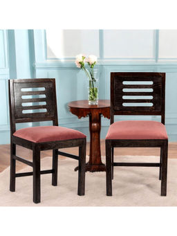 Ikiriya - Rosslyn Set of 2 Dining Chairs Mahogany Finish & Coral Pink Velvet Cushion Seat (1 Year Warranty)
