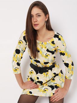 VERO MODA - Women Floral Printed Casual Beige Dress