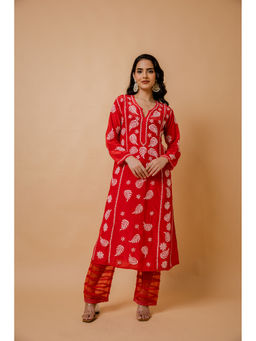 HOUSE OF KARI - Fizaa Chikankari Crepe Silk Red Kurta for Women