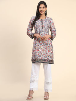 HOUSE OF KARI - Noor Multi-Color Polysilk Printed And Hand Embroidered Kurta