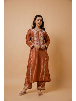 HOUSE OF KARI - Fizaa Silk Chikankari Copper Brown Kurta