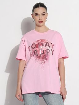 SHOWOFFFF - Edition Women's Embellished Pink Relaxed Fit T-Shirt