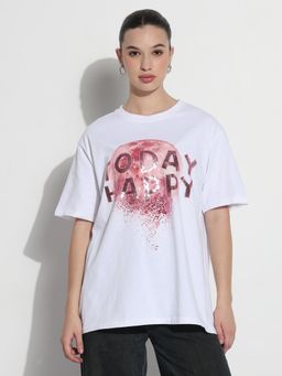 SHOWOFFFF - Edition Women's Embellished White Relaxed Fit T-Shirt
