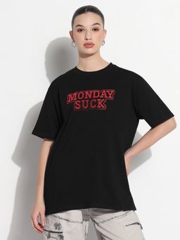 SHOWOFFFF - Edition Women's Embroidered Black Relaxed Fit T-Shirt