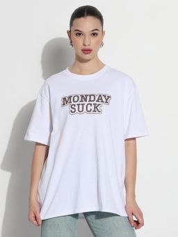 SHOWOFFFF - Edition Women's Embroidered White Relaxed Fit T-Shirt