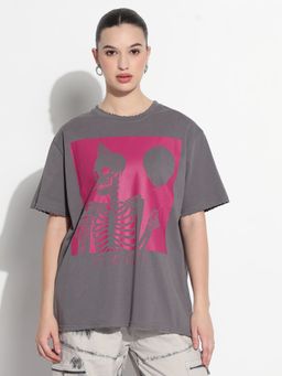 SHOWOFFFF - Edition Women's Graphic Grey Relaxed Fit T-Shirt