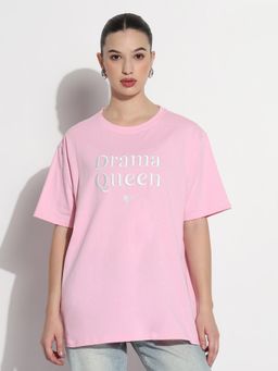 SHOWOFFFF - Edition Women's Embroidered Pink Relaxed Fit T-Shirt