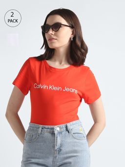 Calvin Klein - Multi Color Logo Slim Fit Cotton T-shirt (Pack of 2)