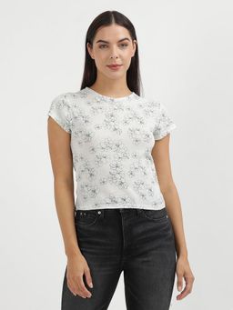 Calvin Klein - Off White Floral Printed Slim Fit Cotton T-shirt