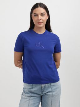 Calvin Klein - Blue Embroidered Logo Straight Fit Cotton T-shirt